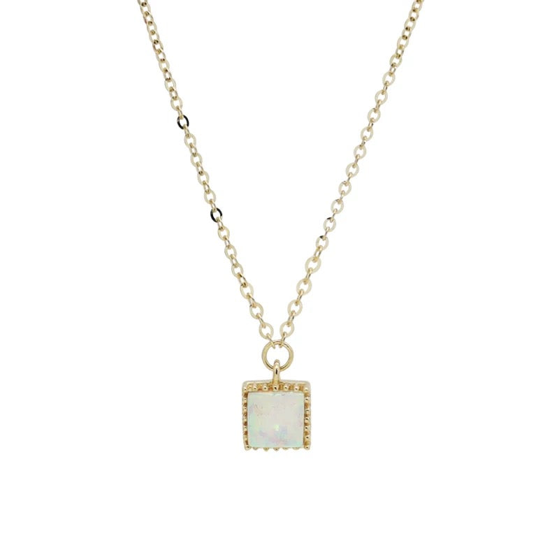 Beaded Opal Square Charm Necklace