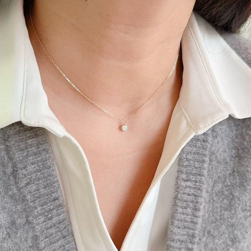 Beaded Opal Round Charm Necklace