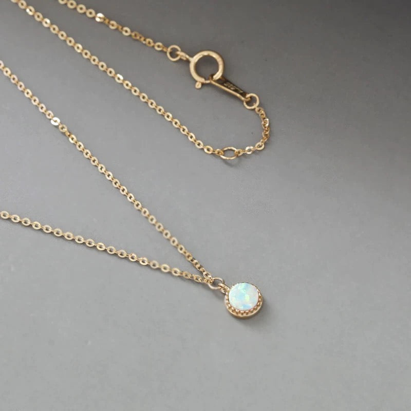 Beaded Opal Round Charm Necklace