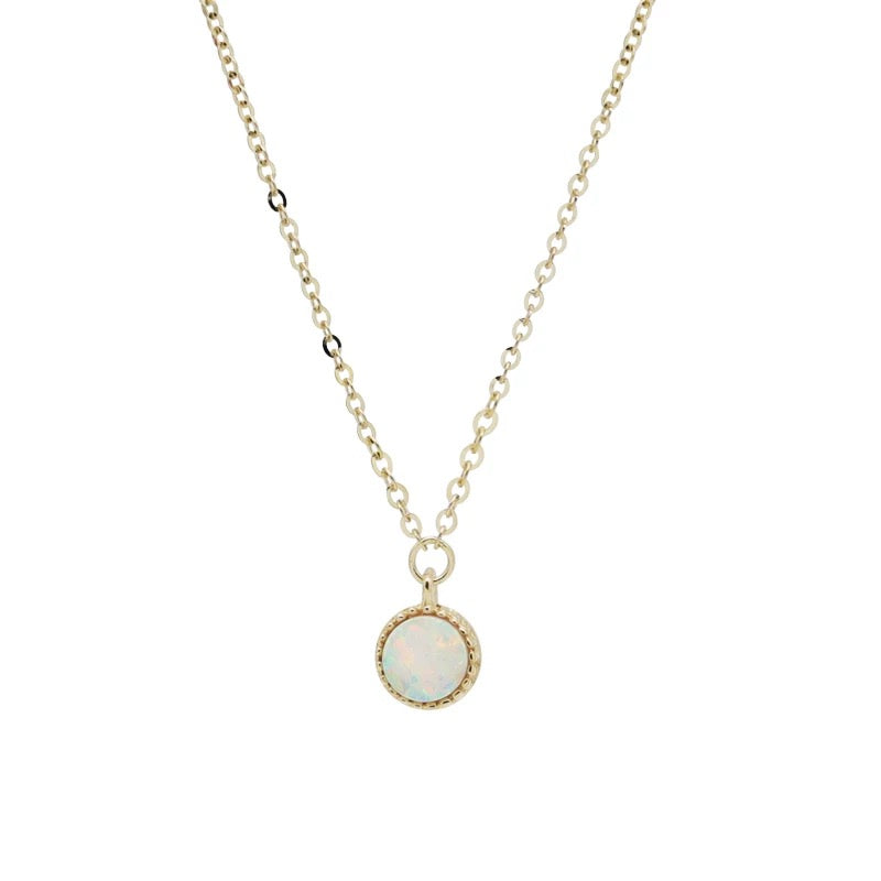 Beaded Opal Round Charm Necklace
