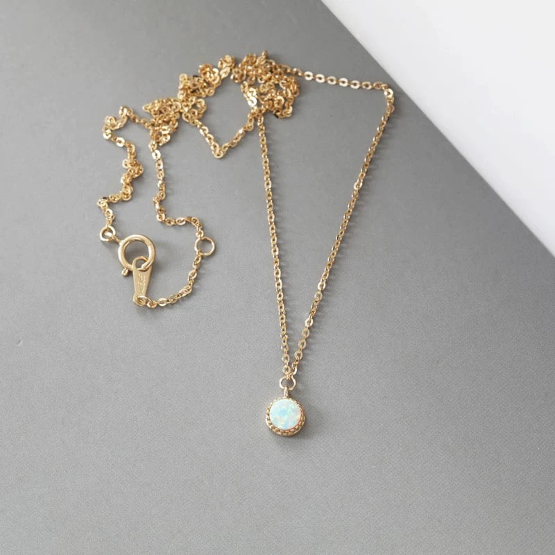 Beaded Opal Round Charm Necklace