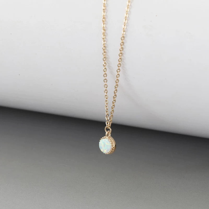 Beaded Opal Round Charm Necklace