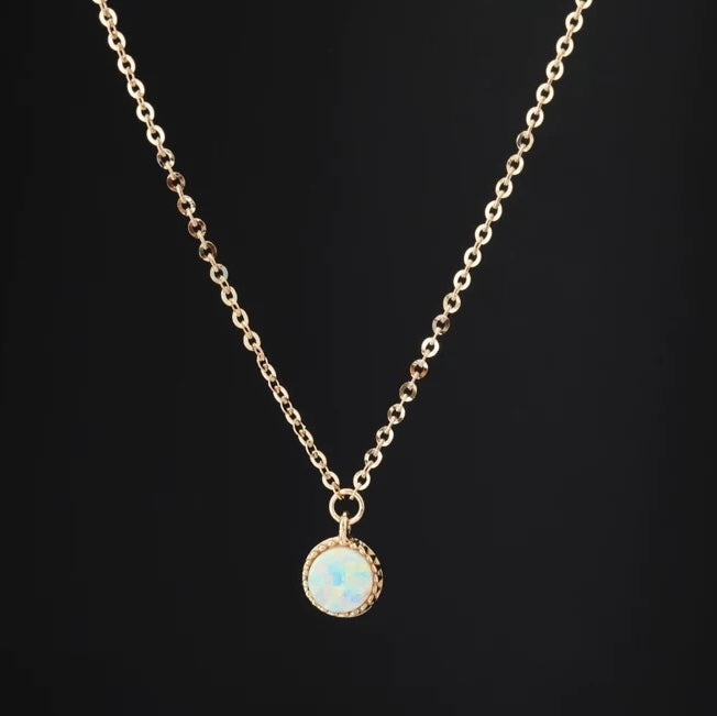 Beaded Opal Round Charm Necklace