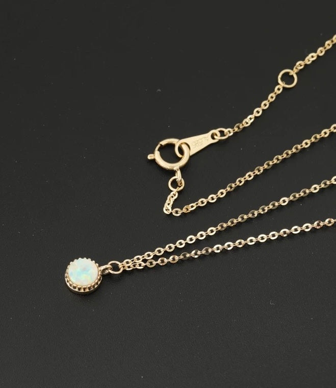 Beaded Opal Round Charm Necklace