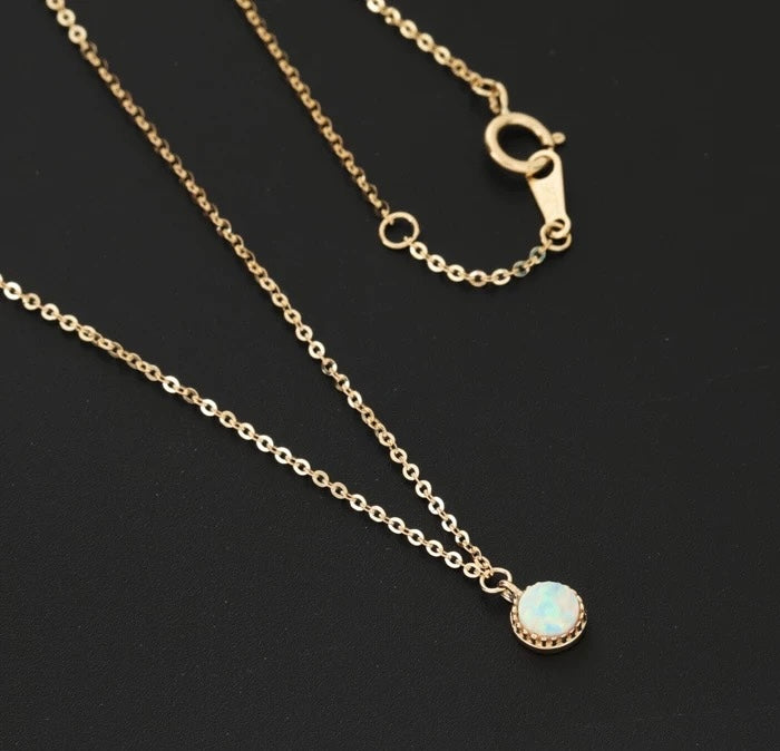 Beaded Opal Round Charm Necklace