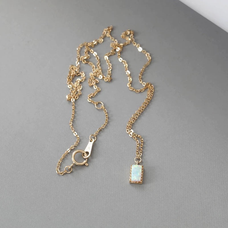 Beaded Opal Rectangle Charm Necklace