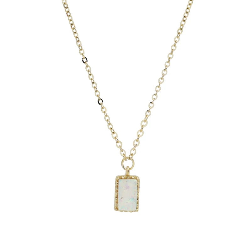 Beaded Opal Rectangle Charm Necklace
