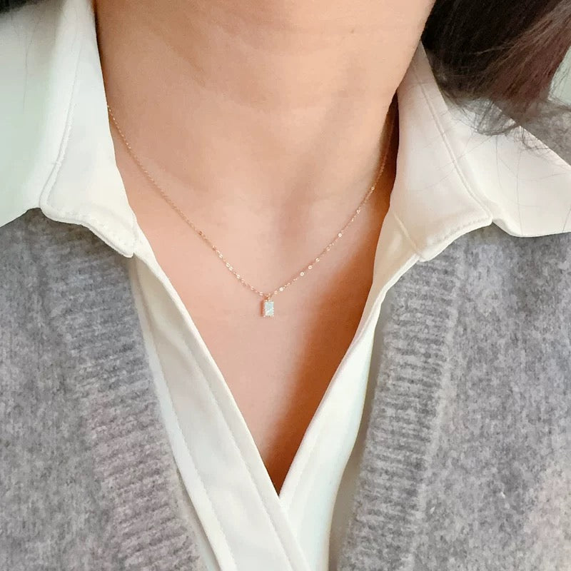 Beaded Opal Rectangle Charm Necklace