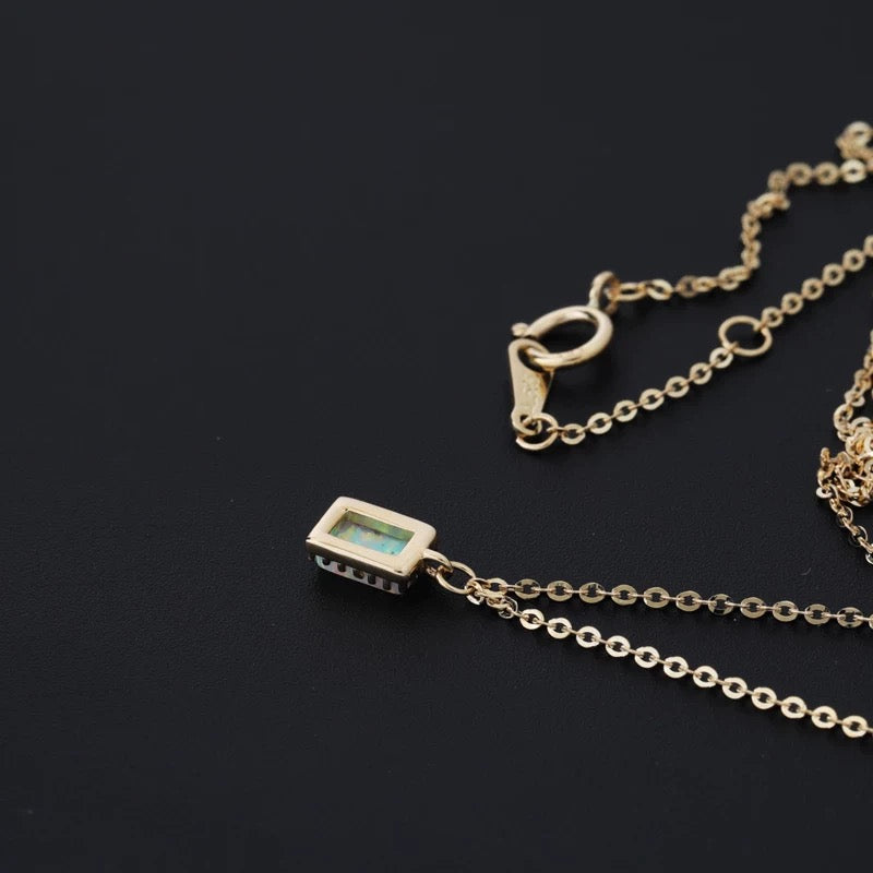 Beaded Opal Rectangle Charm Necklace