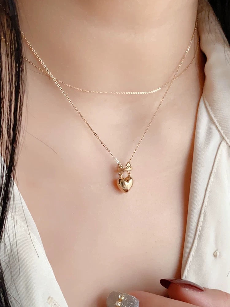 Crowned Heart Puff Charm Necklace