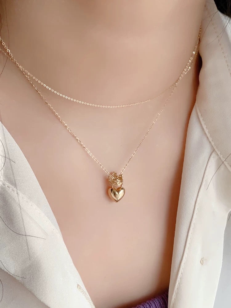Crowned Heart Puff Charm Necklace