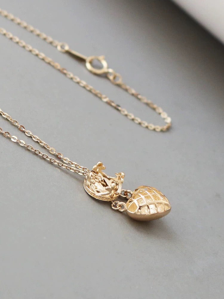 Crowned Heart Puff Charm Necklace