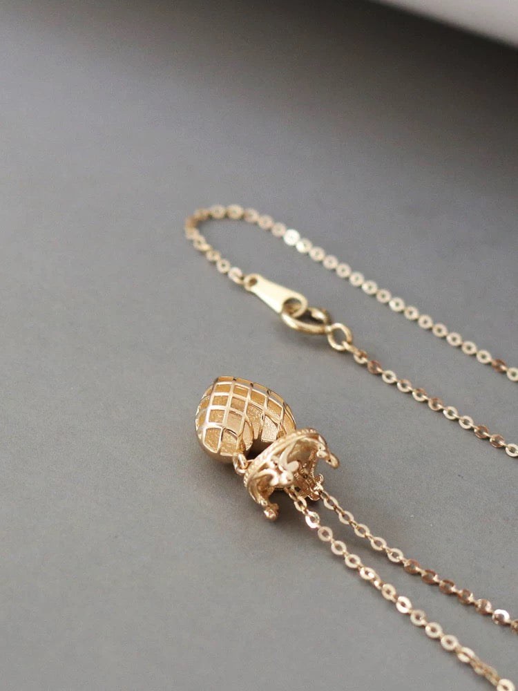 Crowned Heart Puff Charm Necklace