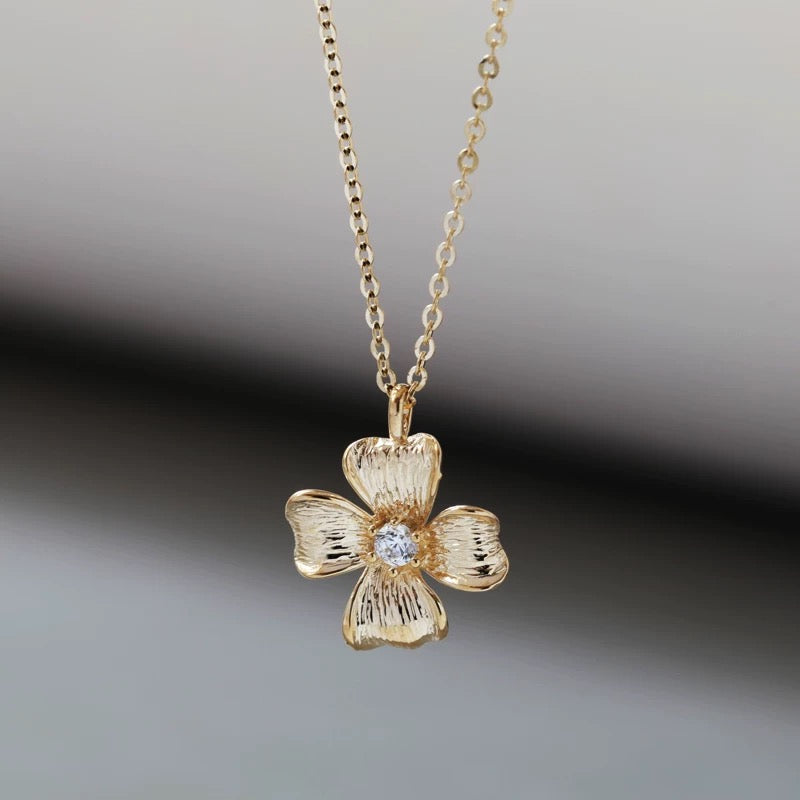 Brushed Cruciform Flower Charm Necklace