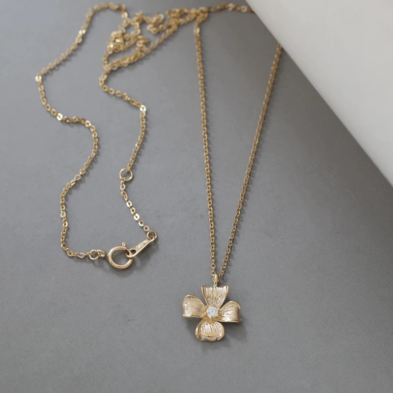 Brushed Cruciform Flower Charm Necklace