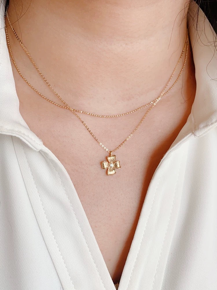 Brushed Cruciform Flower Charm Necklace