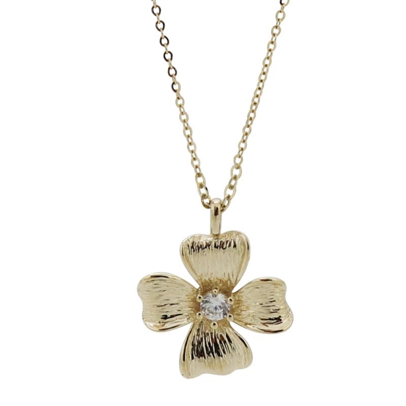 Brushed Cruciform Flower Charm Necklace