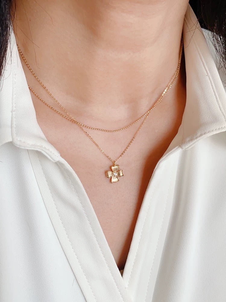 Brushed Cruciform Flower Charm Necklace