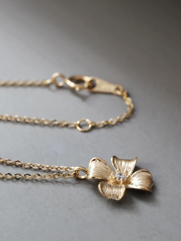 Brushed Cruciform Flower Charm Necklace