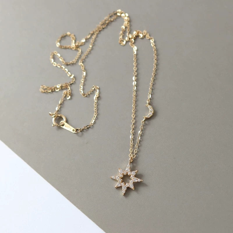 Explosive Star Moon Charm Necklace