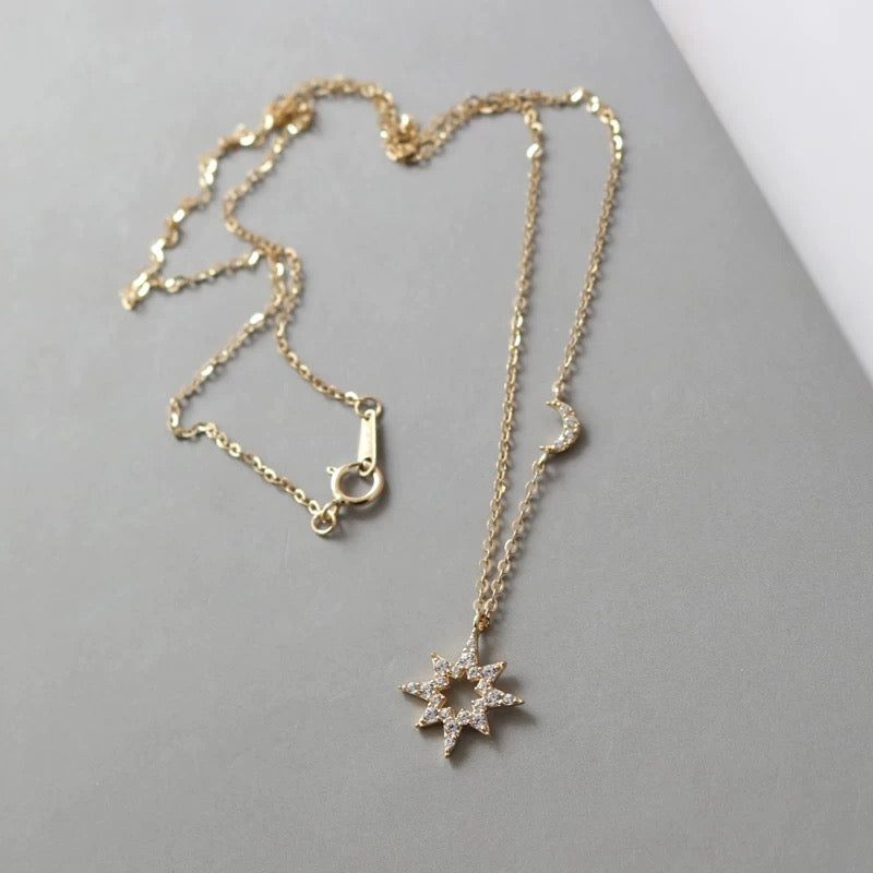 Explosive Star Moon Charm Necklace