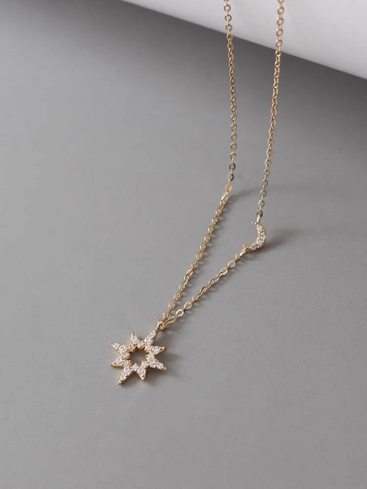 Explosive Star Moon Charm Necklace