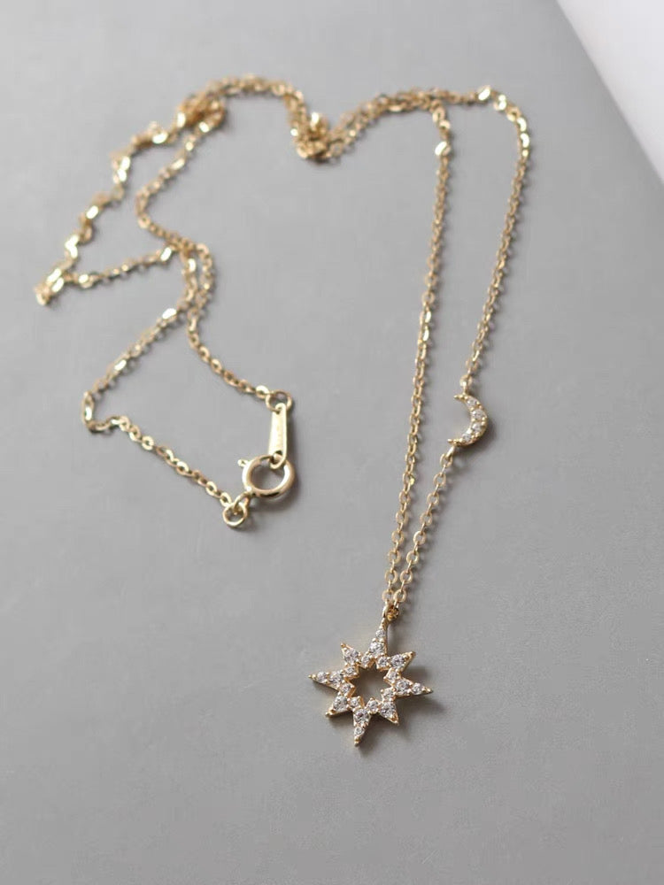 Explosive Star Moon Charm Necklace