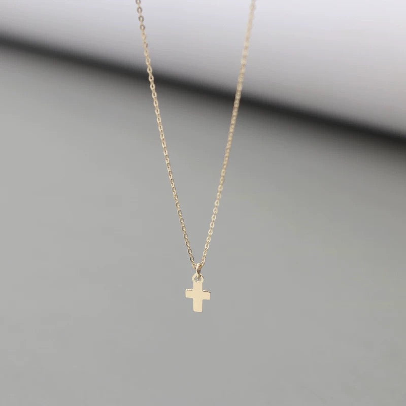 Tiny Cross Plate Charm Necklace