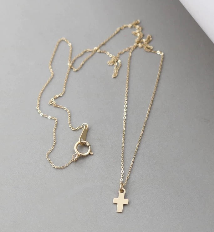 Tiny Cross Plate Charm Necklace