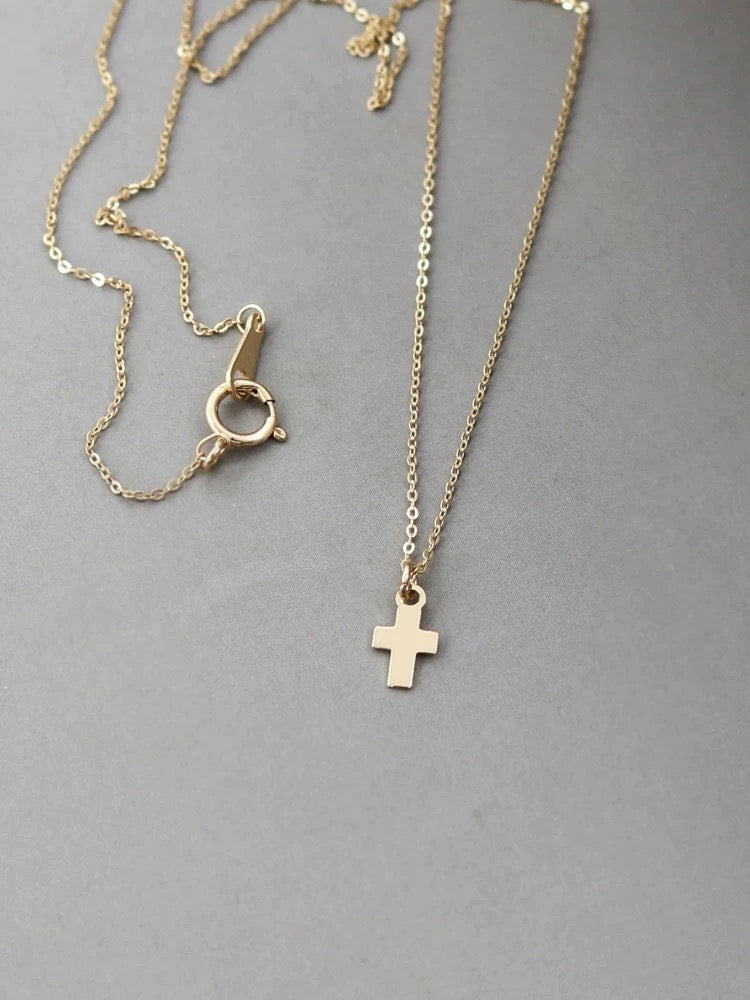 Tiny Cross Plate Charm Necklace