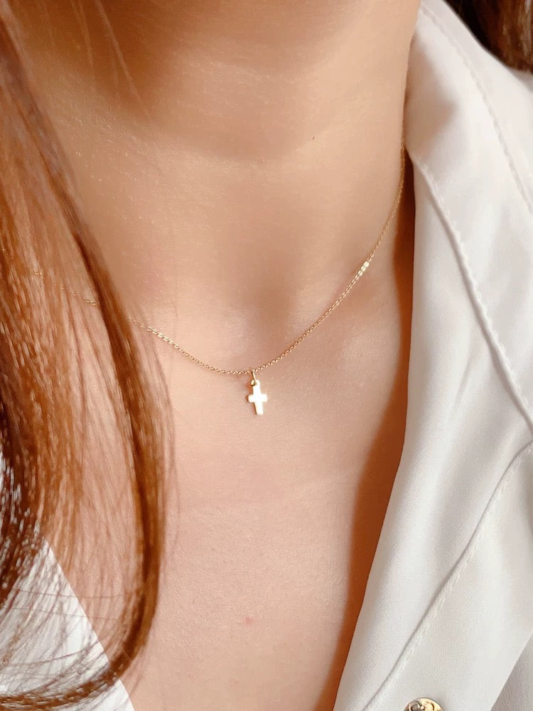 Tiny Cross Plate Charm Necklace