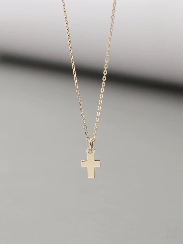 Tiny Cross Plate Charm Necklace