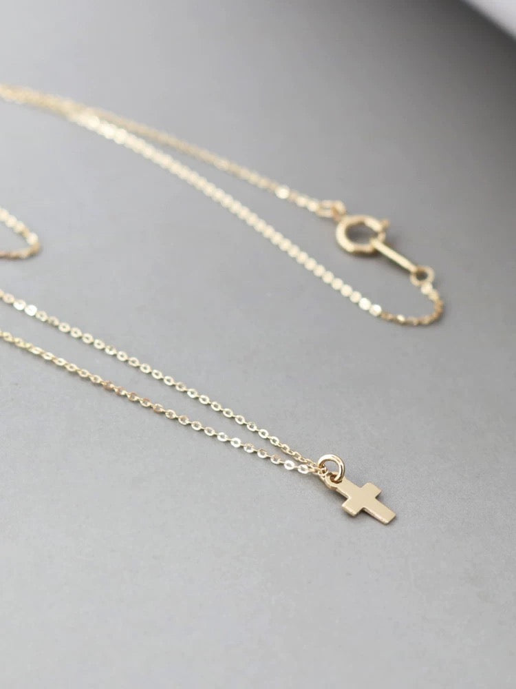 Tiny Cross Plate Charm Necklace