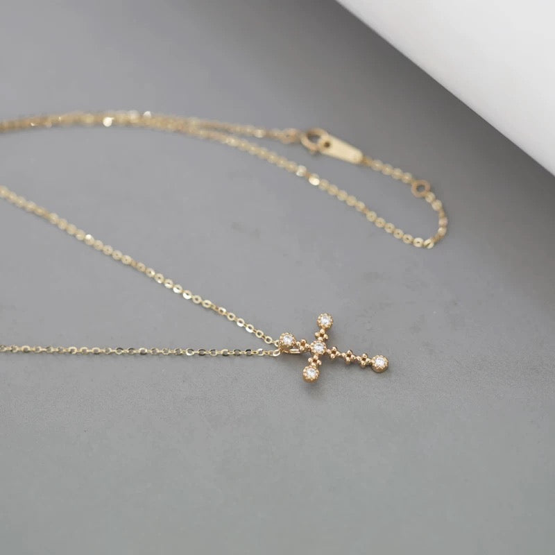 Beaded Five Bezel Cross Charm Necklace