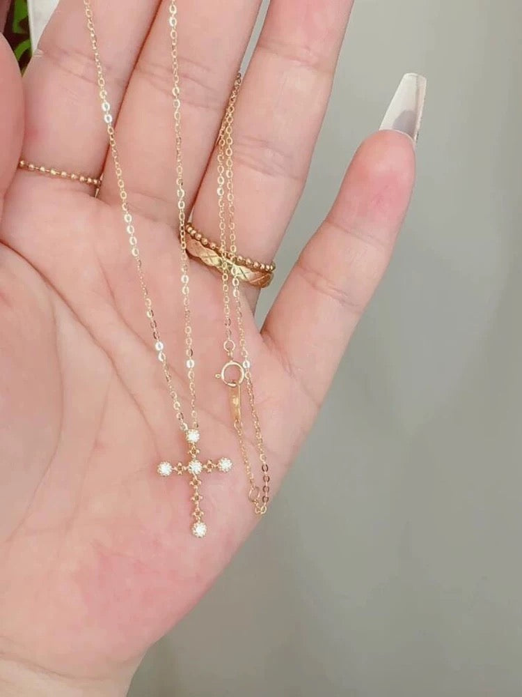 Beaded Five Bezel Cross Charm Necklace