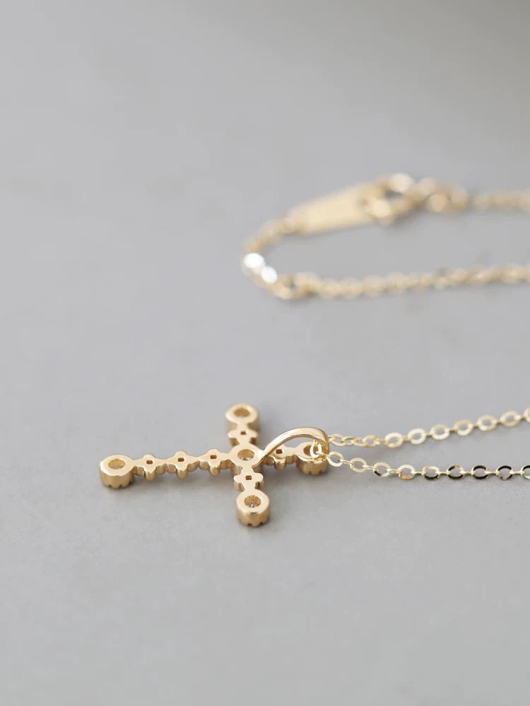 Beaded Five Bezel Cross Charm Necklace