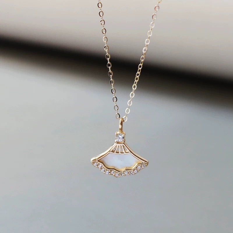 Mother of Pearl Pave Skirt Charm Necklace