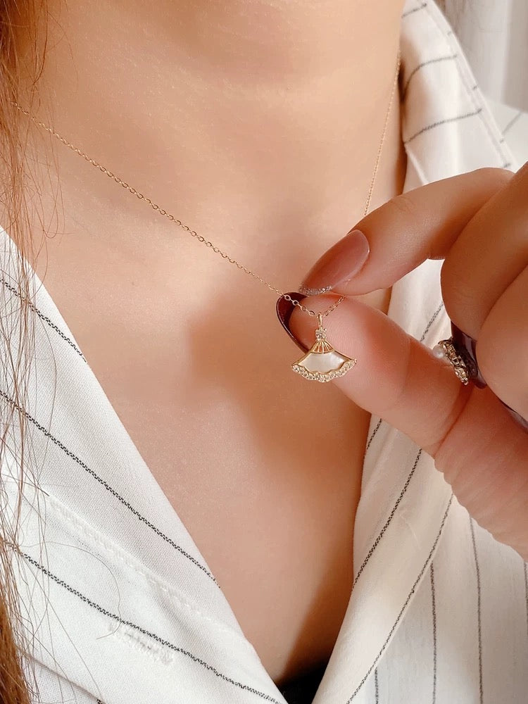 Mother of Pearl Pave Skirt Charm Necklace