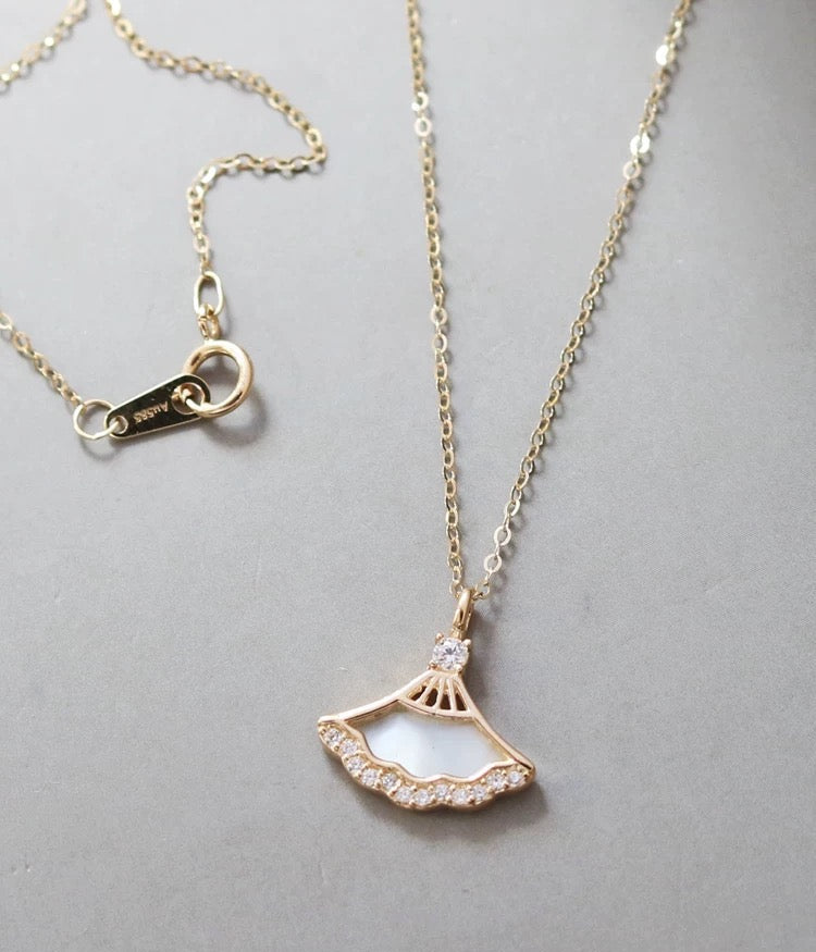 Mother of Pearl Pave Skirt Charm Necklace