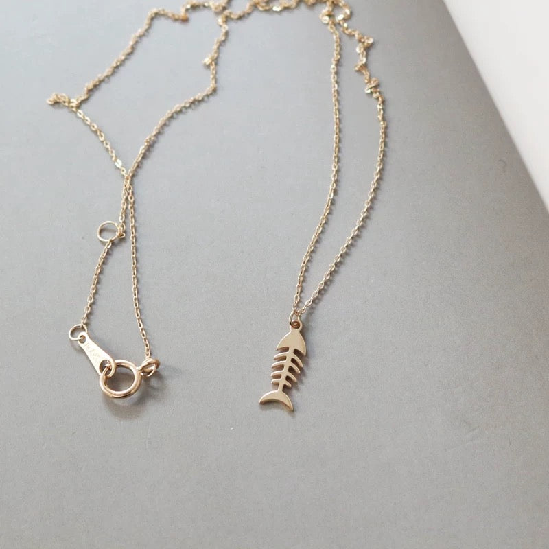 Fish Skeleton Charm Necklace