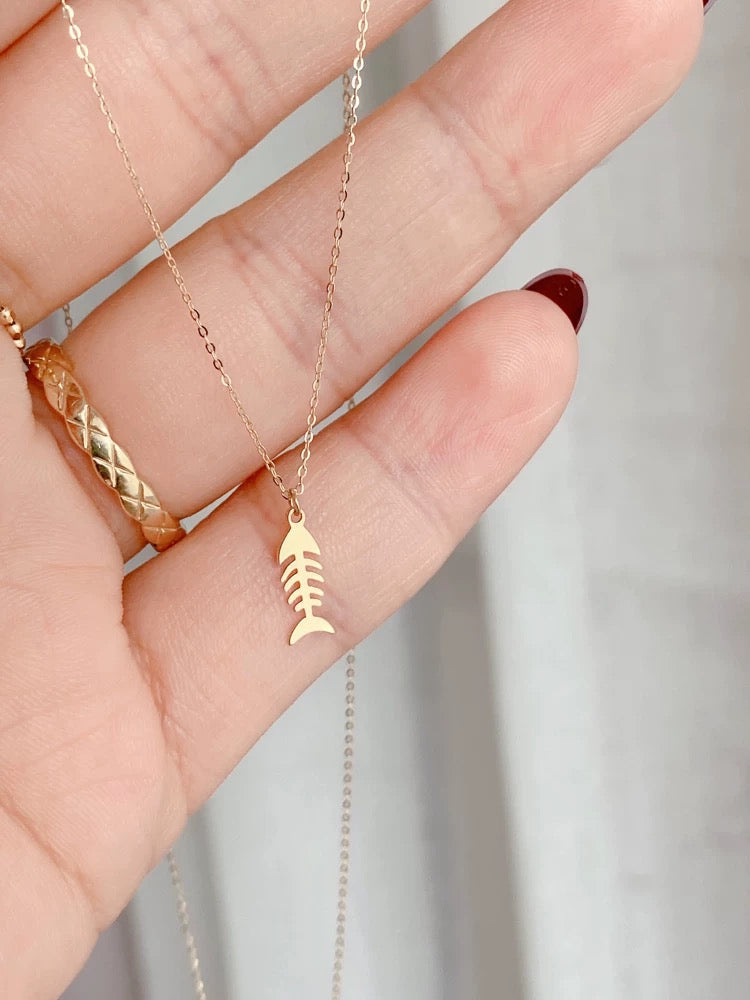 Fish Skeleton Charm Necklace