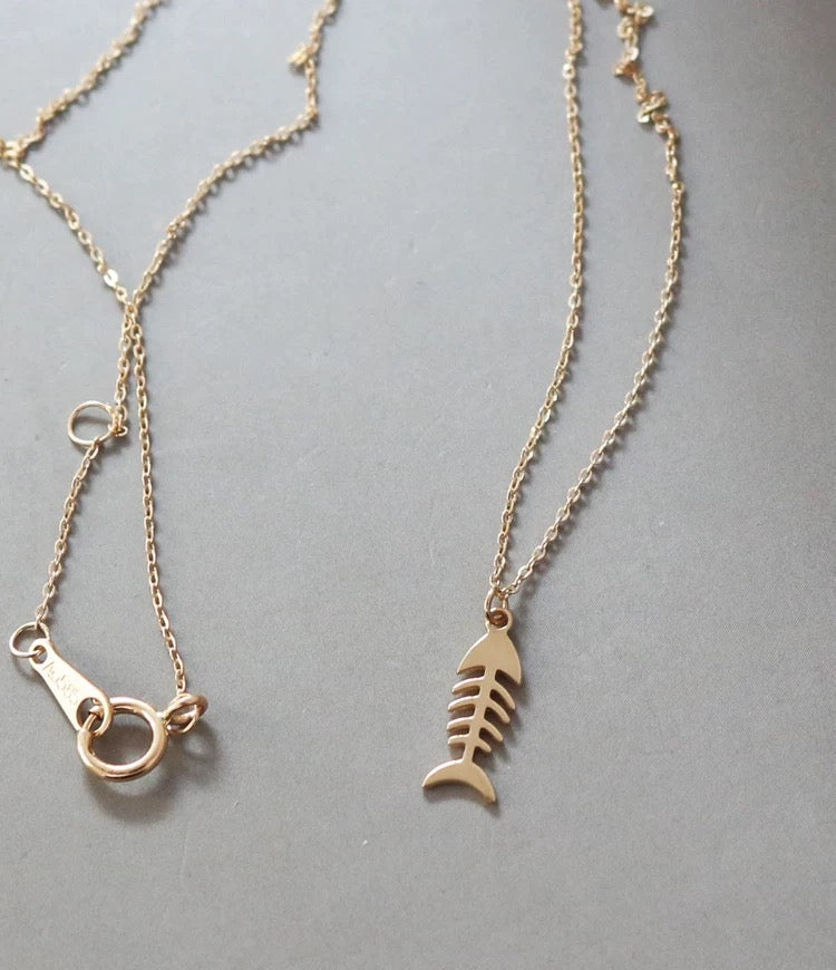 Fish Skeleton Charm Necklace