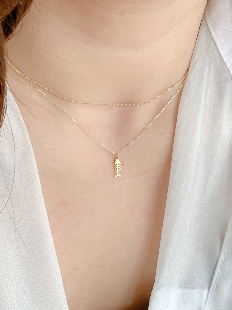 Fish Skeleton Charm Necklace