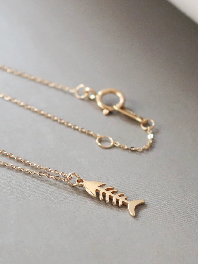 Fish Skeleton Charm Necklace
