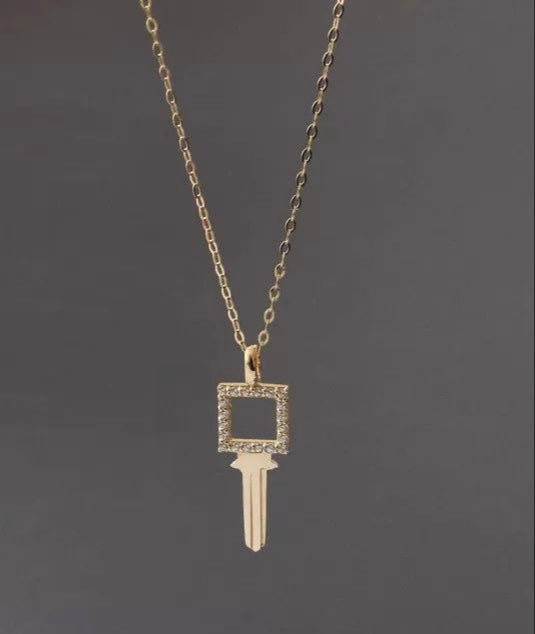 Gemstone Square Key Charm Necklace