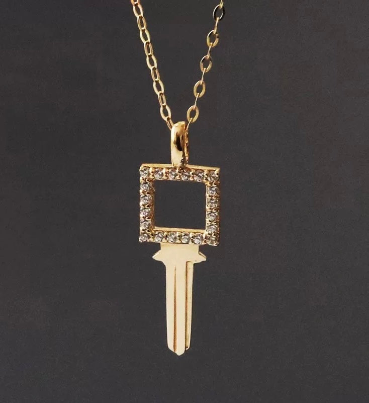 Gemstone Square Key Charm Necklace