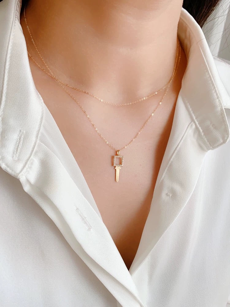Gemstone Square Key Charm Necklace