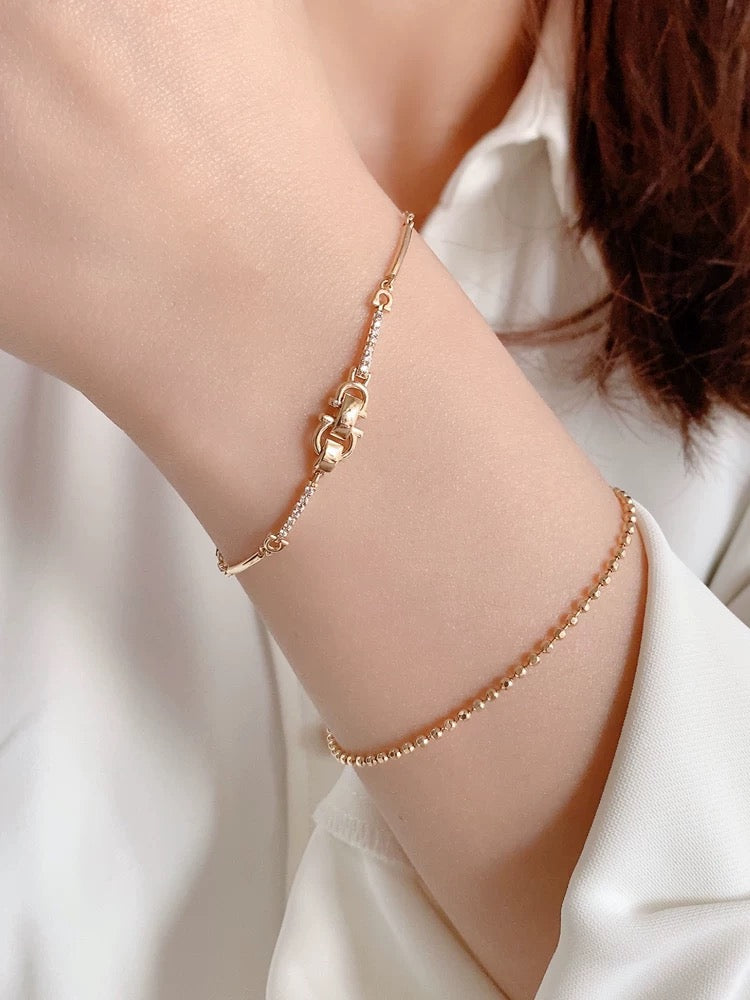 Handle Lock Link Half Bangle & Chain Bracelet