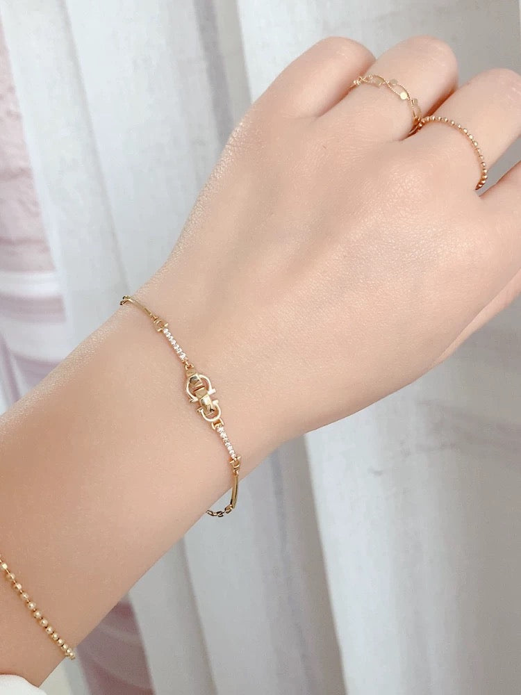 Handle Lock Link Half Bangle & Chain Bracelet