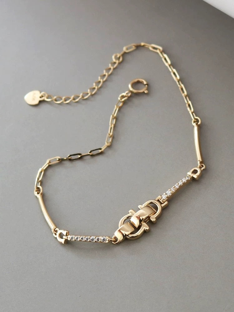 Handle Lock Link Half Bangle & Chain Bracelet